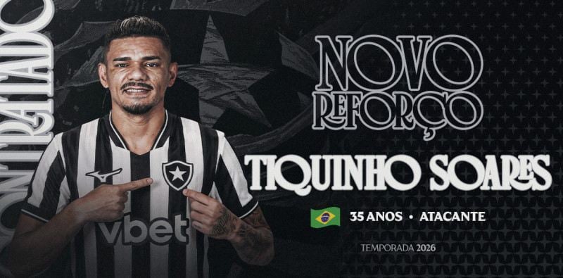 Tiquinho Soares é o novo reforço do Botafogo com vínculo até o final de 2026