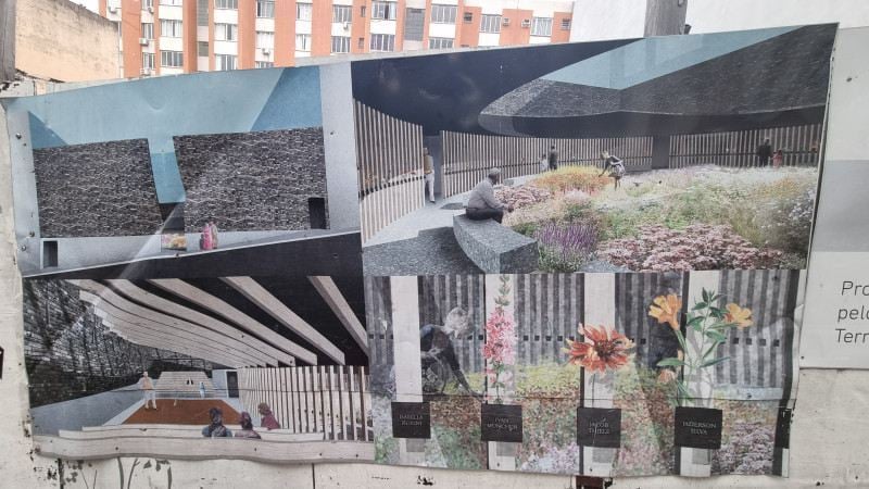 Em frente &agrave; constru&ccedil;&atilde;o, fotos mostram como ficar&aacute; o local quando pronto | Gabriel Margonar/Especial/Cidades