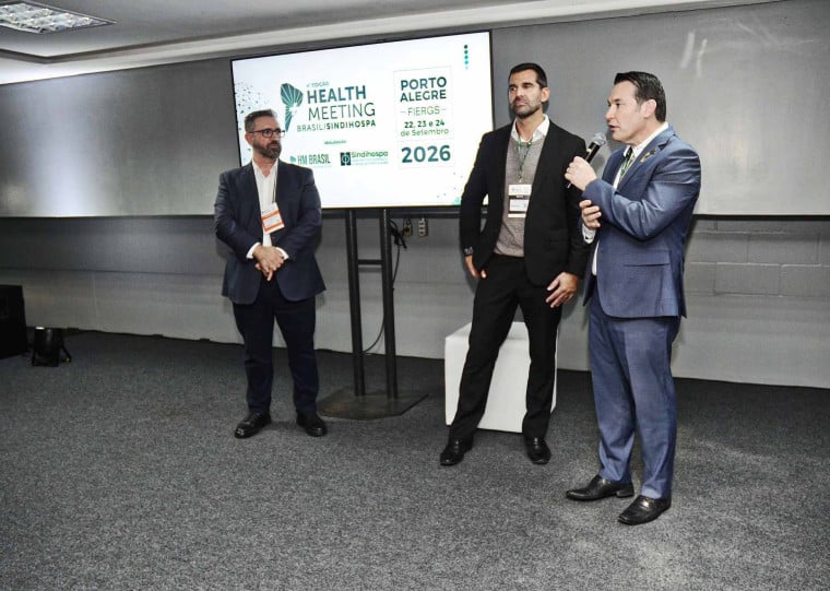 Alfredo Pessi, CEO do Grupo Pessi,  Daniel Giaccheri e Luciano Zuffo, sócios-fundadores da São Pietro Sênior, lançaram o empreendimento durante o Health Meeting 2026