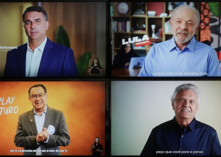 Os candidatos &agrave; presid&ecirc;ncia da Rep&uacute;blica no &uacute;ltimo dia da veicula&ccedil;&atilde;o da propaganda eleitoral gratuita na televis&atilde;o, no primeiro turno das elei&ccedil;&otilde;es de 2026