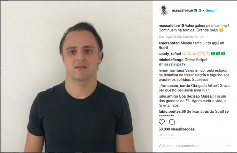 Massa anuncia no Instagram que deixará F1 e avisa: "Mas desta vez é verdade"