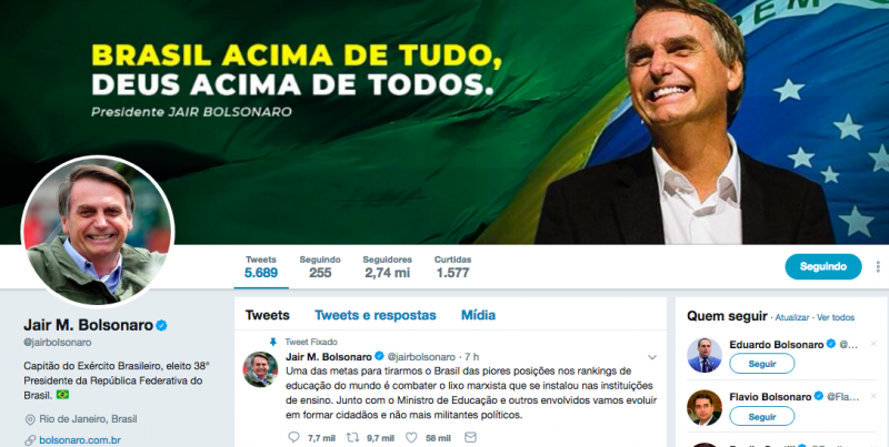 Jair Bolsonaro voltou a fazer posts no Twitter para falar de como agirá no governo