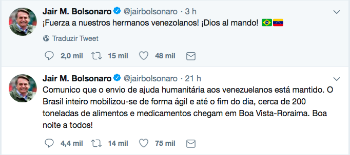 O presidente Jair Bolsonaro publicou mensagem de apoio ao movimento na conta no Twitter