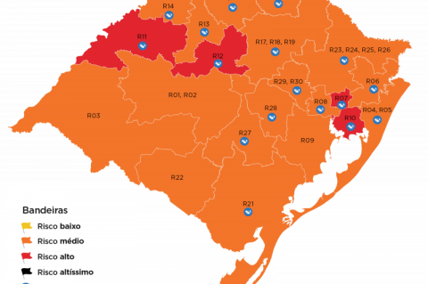 Com melhora nos indicadores, mapa do RS tem 17 regiões em bandeira laranja 