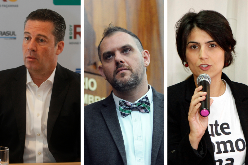 Os candidatos Valter Nagelstein (e) e Rodrigo Maroni (c) fizeram as críticas mais contundentes à Manuela d'Ávila, que lidera as pesquisas de intenção de voto. 