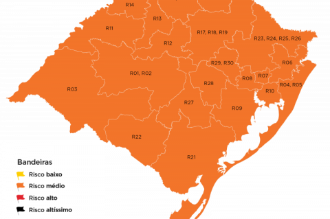 Mapa definitivo volta a ter todas as regiões do RS em bandeira laranja