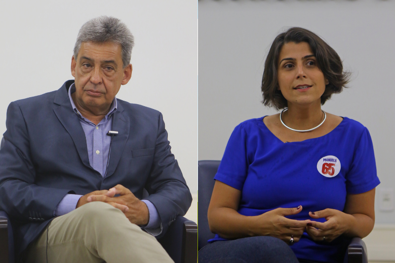  Sebastião Melo (MDB) e Manuela d'Ávila (PCdoB) buscam conquistar eleitores até domingo