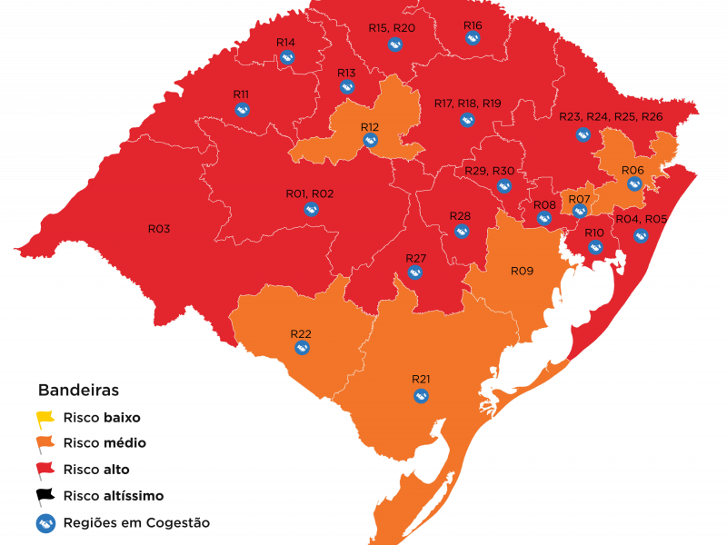 Classificação indica risco alto de contágio para o coronavírus em 15 das 21 regiões