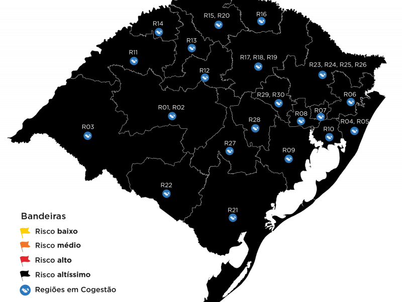 Mapa do distanciamento controlado segue com todas as regiões em bandeira preta