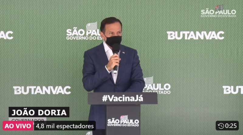 'Butanvac' foi anunciada em entrevista coletiva, da qual participa o governador de SP, João Doria