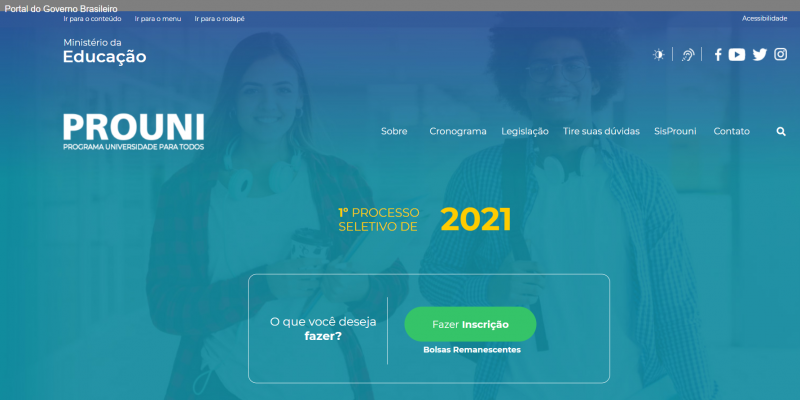 Portal do ProUni tem inscrições abertas até terça-feira
