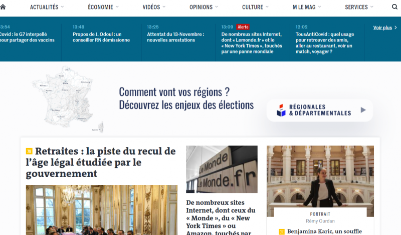 Próximo das 9h, acesso ao Le Monde, um dos principais jornais da França, estava normalizado