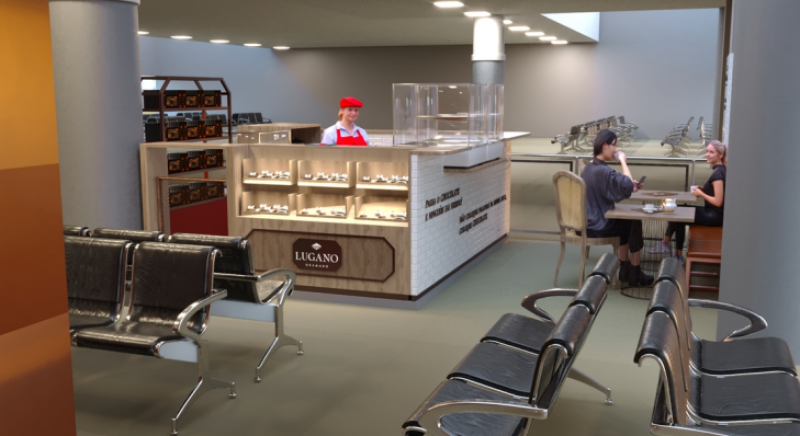 A unidade terá uma cafeteria e uma chocolateria com os mais famosos chocolates Lugano