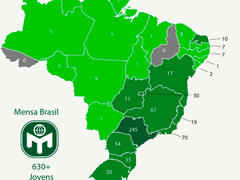Total de menores identificados pela Mensa Brasil por estado