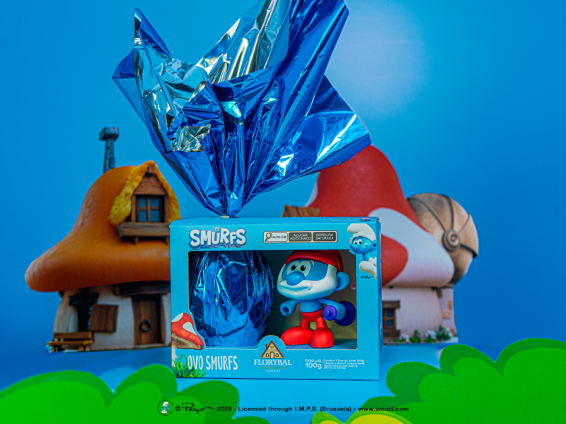 A parceria entre a Florybal e Os Smurfs é a novidade da marca para a Páscoa 2025 Foto: Lucas Radmann/Divulgação/JC
