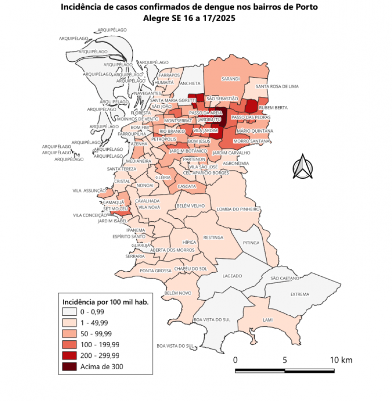 Bairros da Capital com mais casos de dengue por 100 mil habitantes  | Sistema Sentinela/Reprodu&ccedil;&atilde;o/JC