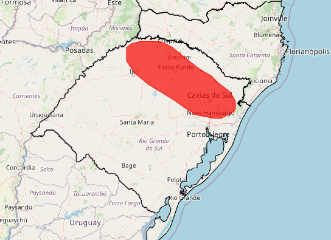O Instituto Nacional de Meteorologia (Inmet) publicou um aviso na madrugada deste sábado alertando para o risco grandes alagamentos e tranbordamento de rios | Reprodução/Inmet/JC