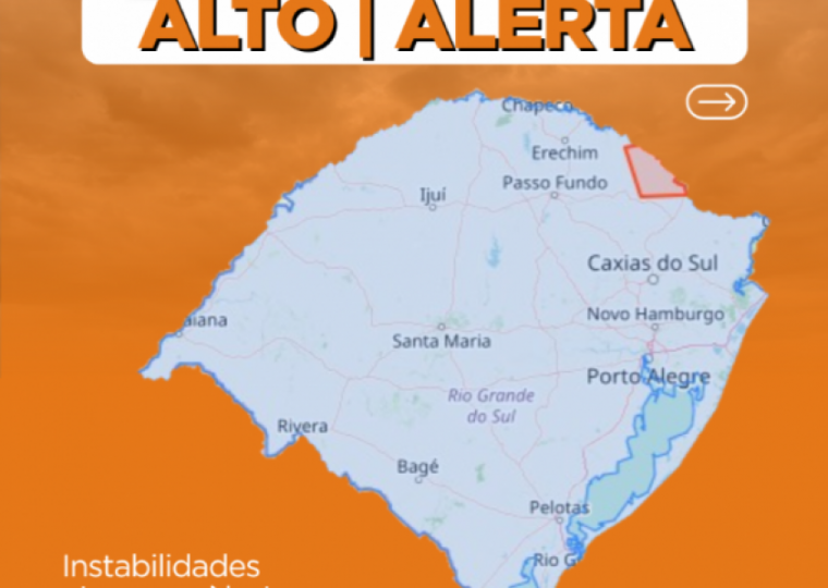 A Defesa Civil do Estado emitiu alertas para chuvas intensas e granizo de grande porte no norte do RS