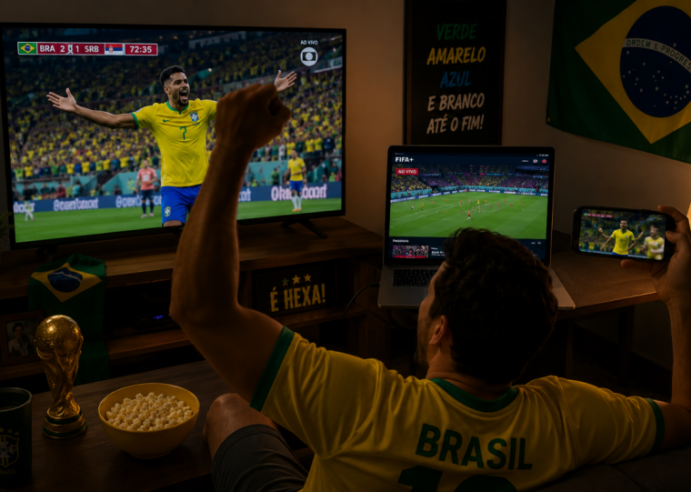 De um lado, Globo e SBT, que exibem jogos pela televisão; de outro, a CazéTV, no YouTube